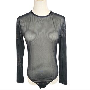 Auden Sheer Black Long Sleeve Bodysuit Top